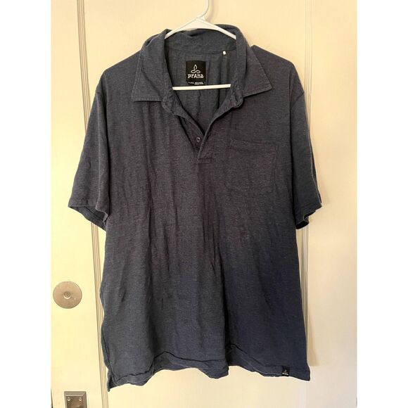 Mens Prana Navy Blue Collared Polo Cotton Tee Shirt Size XL - Picture 1 of 8